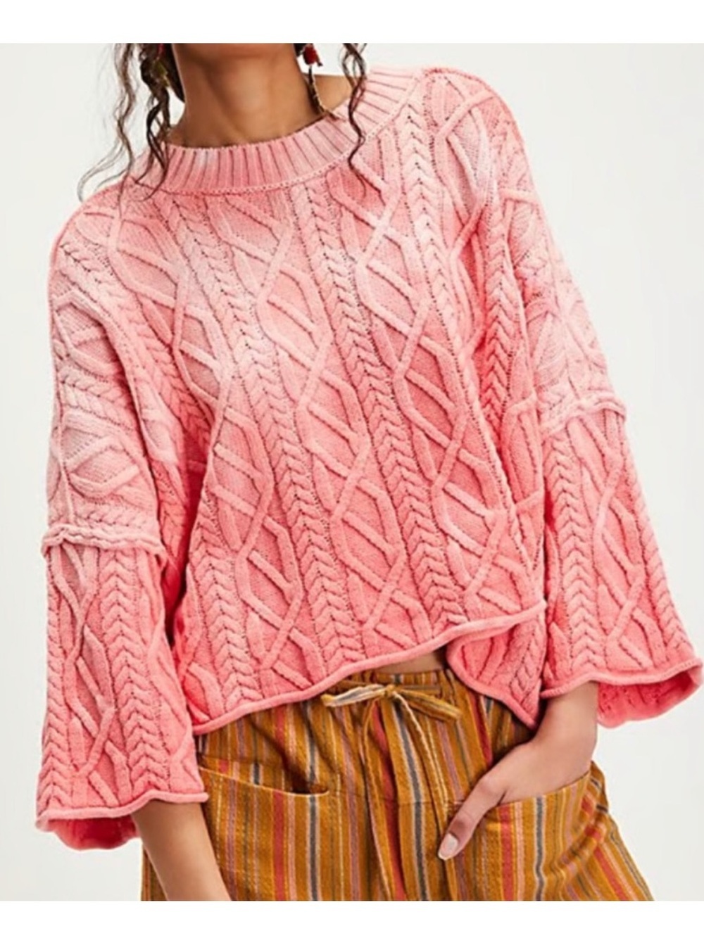 Free People Pink Cable Sweater
